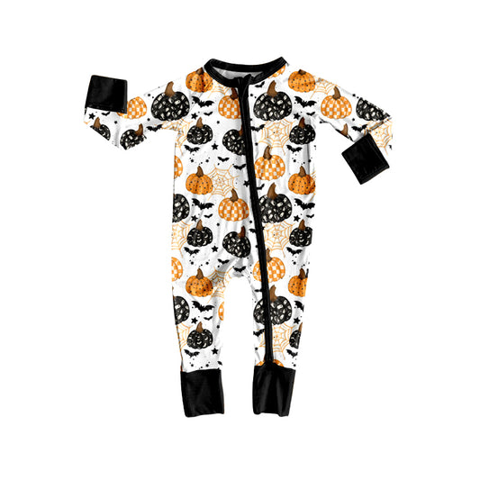 Preorder LR2542 Halloween Bats Pumpkin Black Zippy Long Sleeve Girls Romper 202508