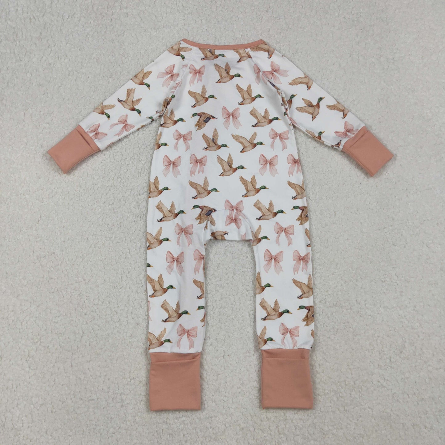 LR2545 Duck Hunting Bows Ruffle Zippy Long Sleeve Girls Romper 202510 RTS
