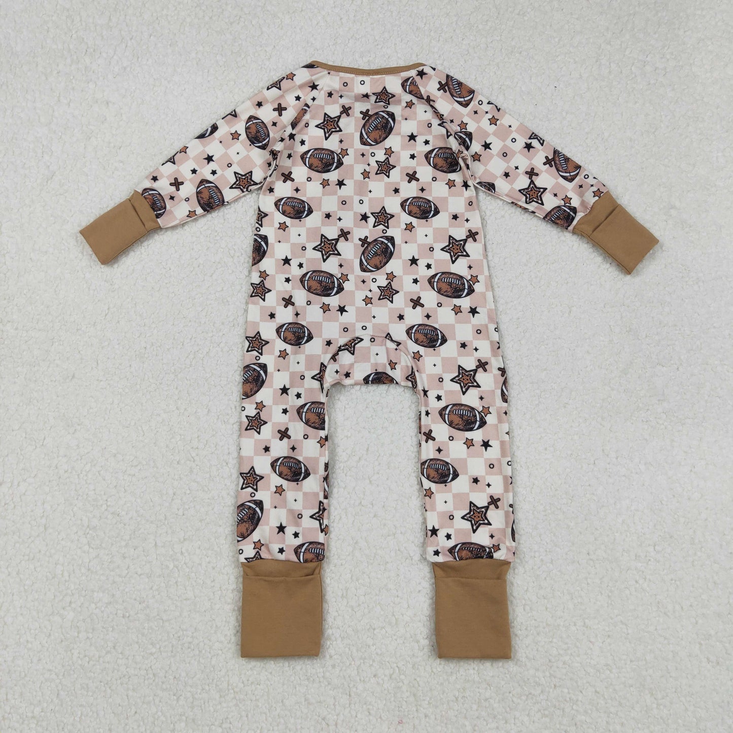 LR2548 Rugby Star Plaid Khaki Zipper Long Sleeve Boys Romper 202509 RTS