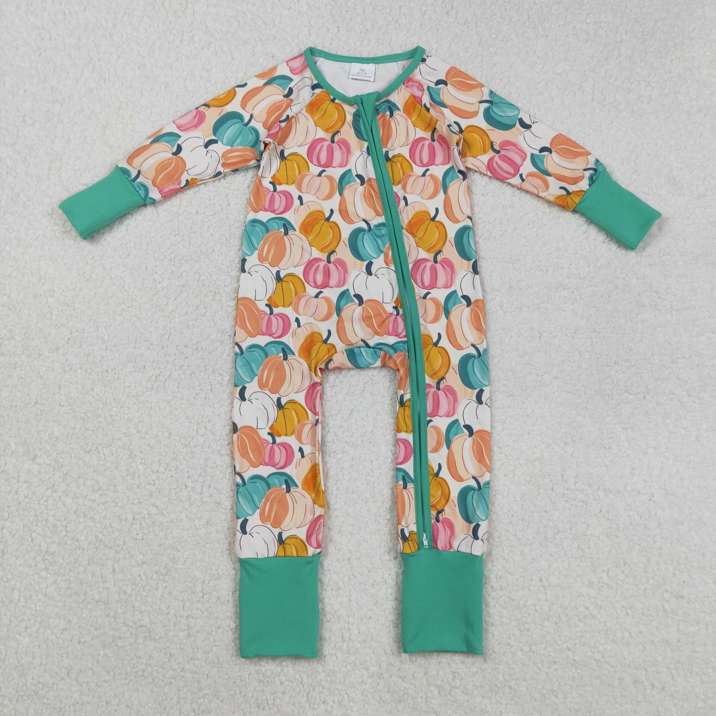 LR2552 Pumpkin Orange Green Zipper Long Sleeve Girls Romper 202508 RTS