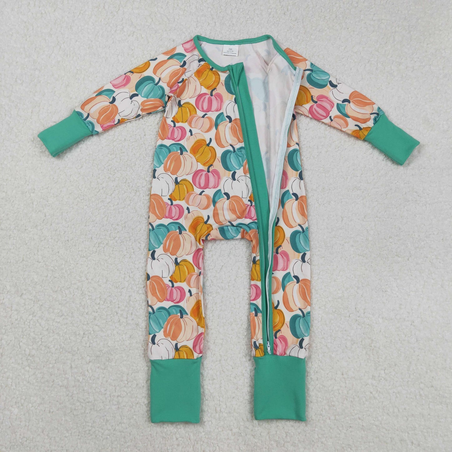 LR2552 Pumpkin Orange Green Zipper Long Sleeve Girls Romper 202508 RTS