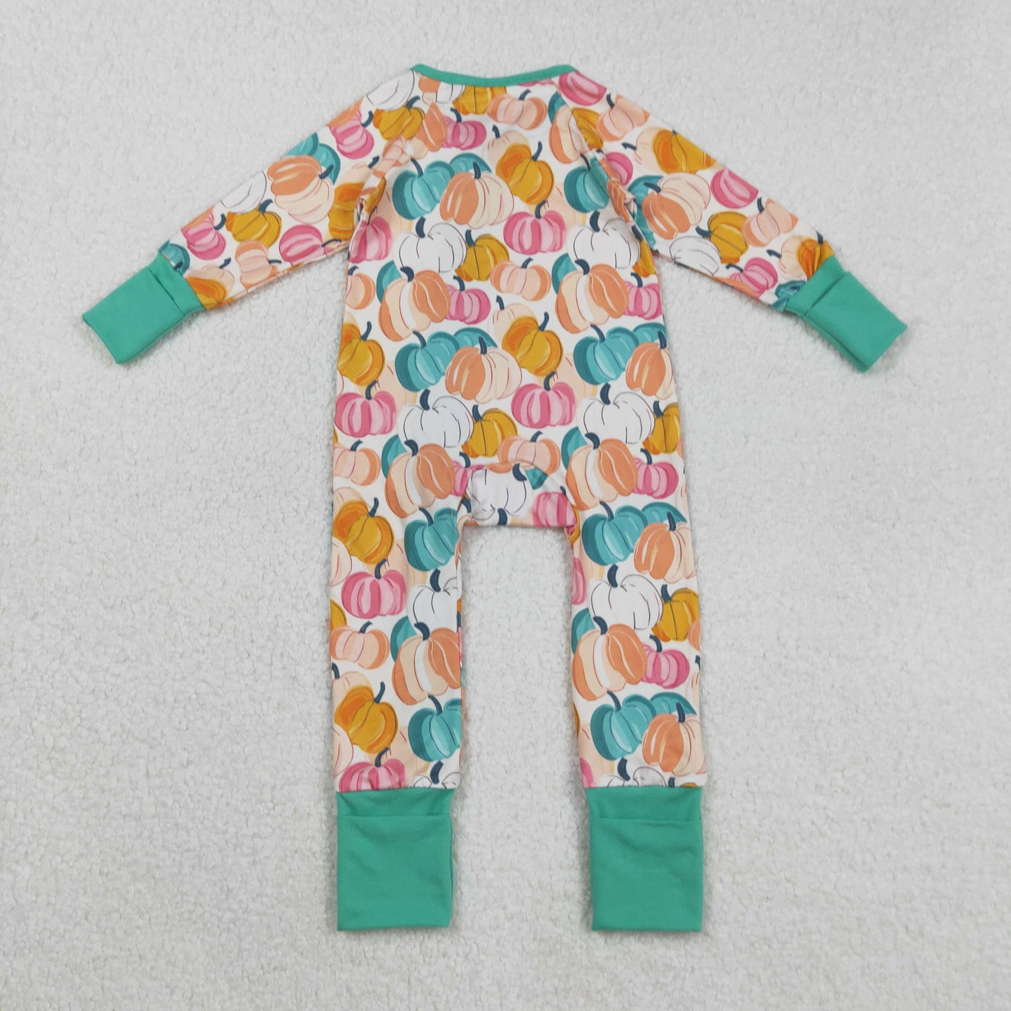 LR2552 Pumpkin Orange Green Zipper Long Sleeve Girls Romper 202508 RTS