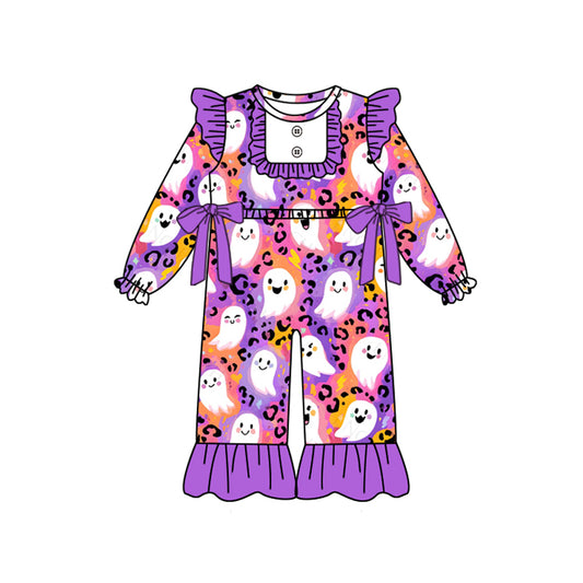 Preorder LR2553 Halloween Ghost Purple Ruffle Long Sleeve Girls Romper 202508