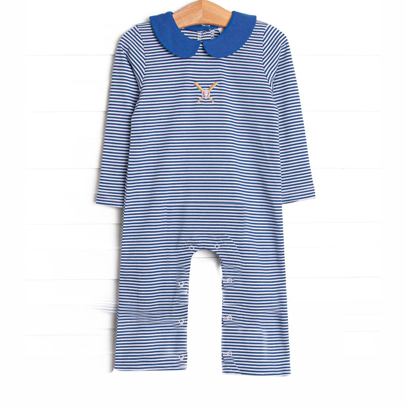 Preorder LR2558 Baseball Blue Stripe Long Sleeve Boys Romper 202508