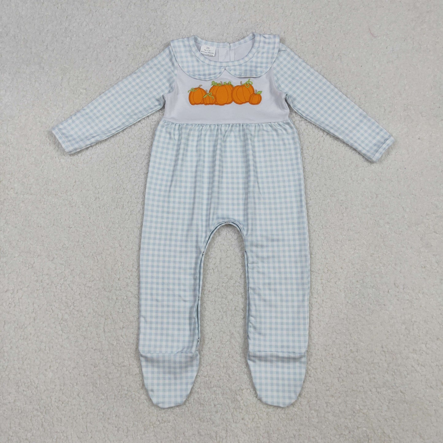 LR2560 Embroidered Pumpkin Plaid Doll Collar Long Sleeve Girls Romper with Socks 202509 RTS