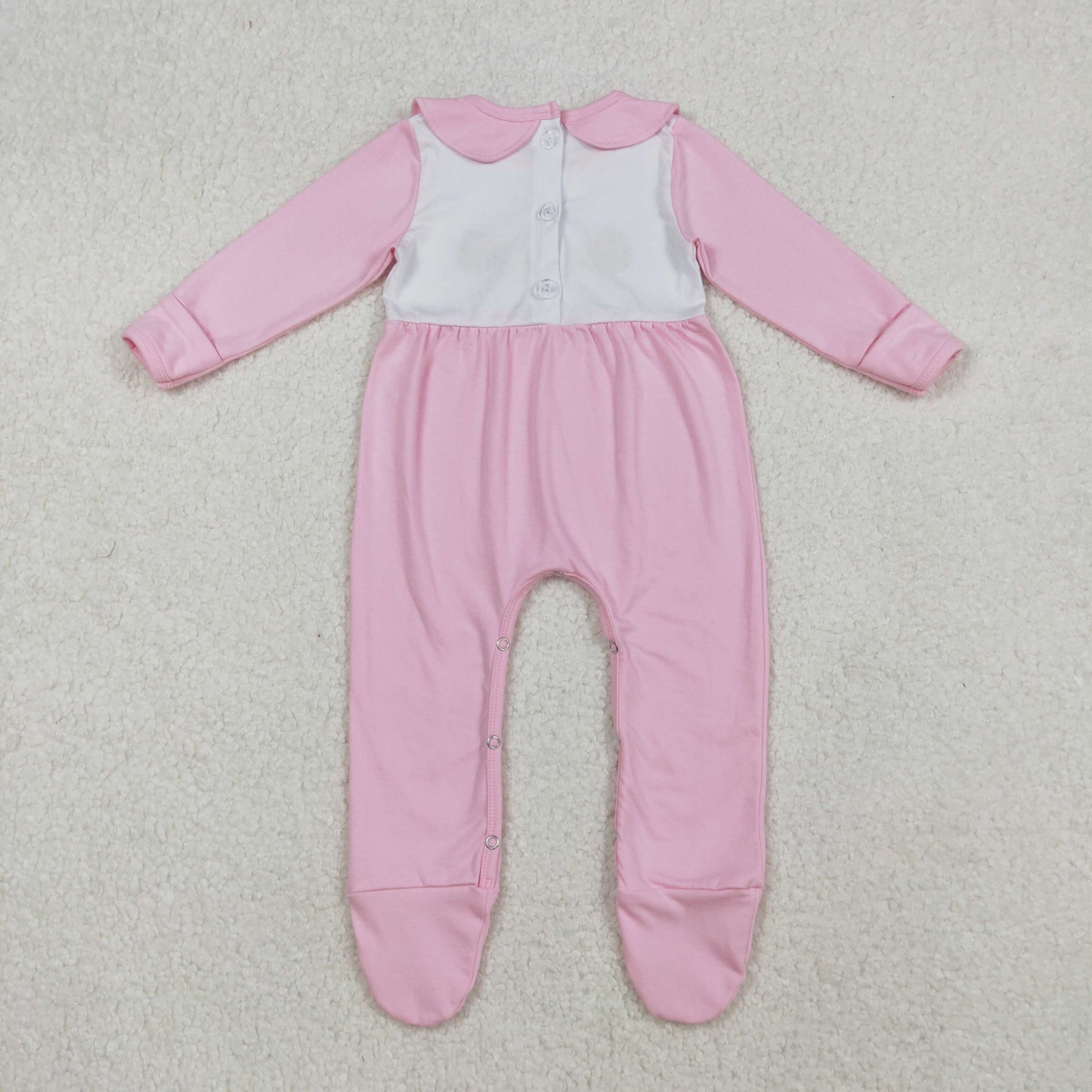 LR2563 Embroidered Turkey Pumpkin Doll Collar Pink Long Sleeve Girls Romper with Socks 202509 RTS