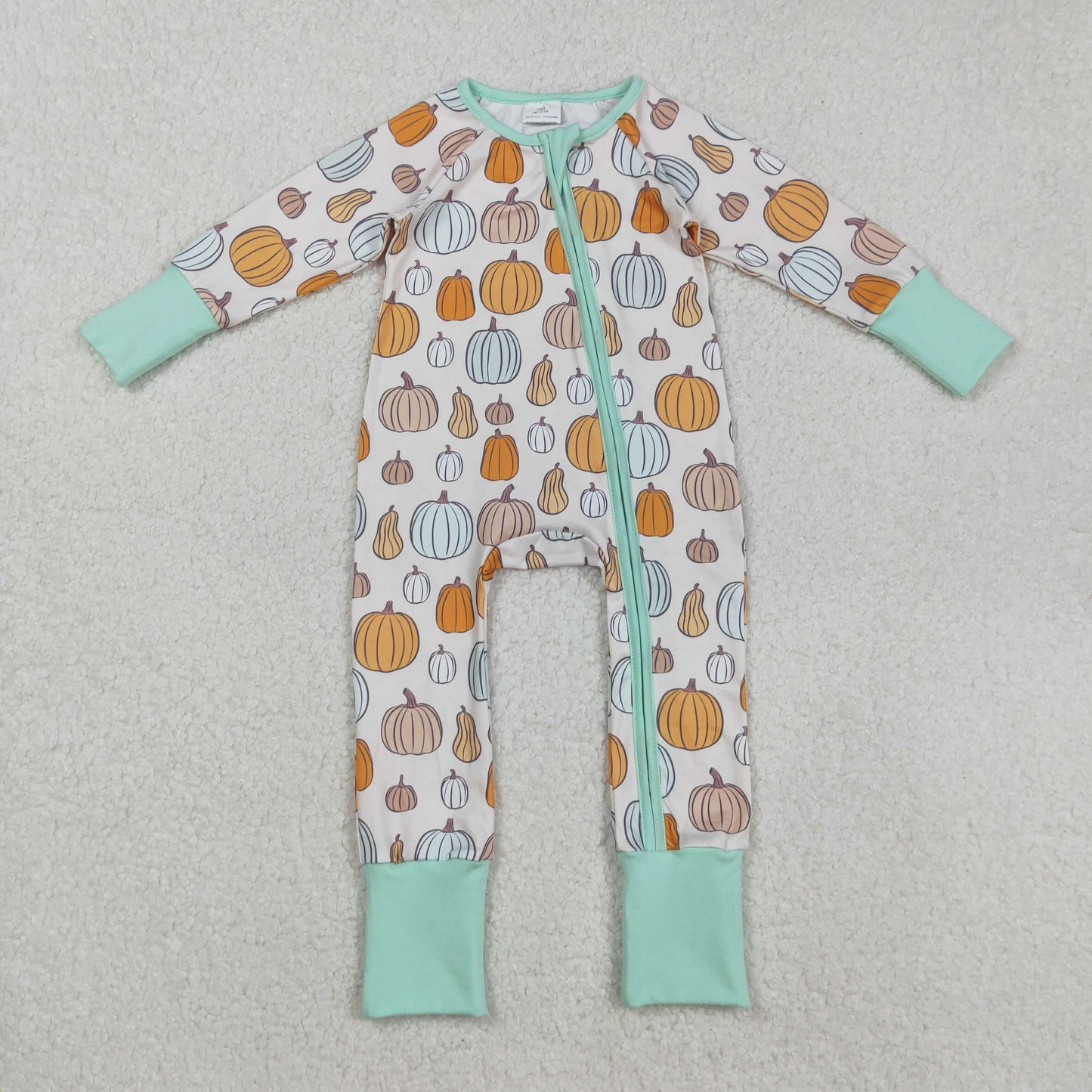 LR2565 Pumpkin Blue Green Zipper Long Sleeve Boys Romper 202508 RTS