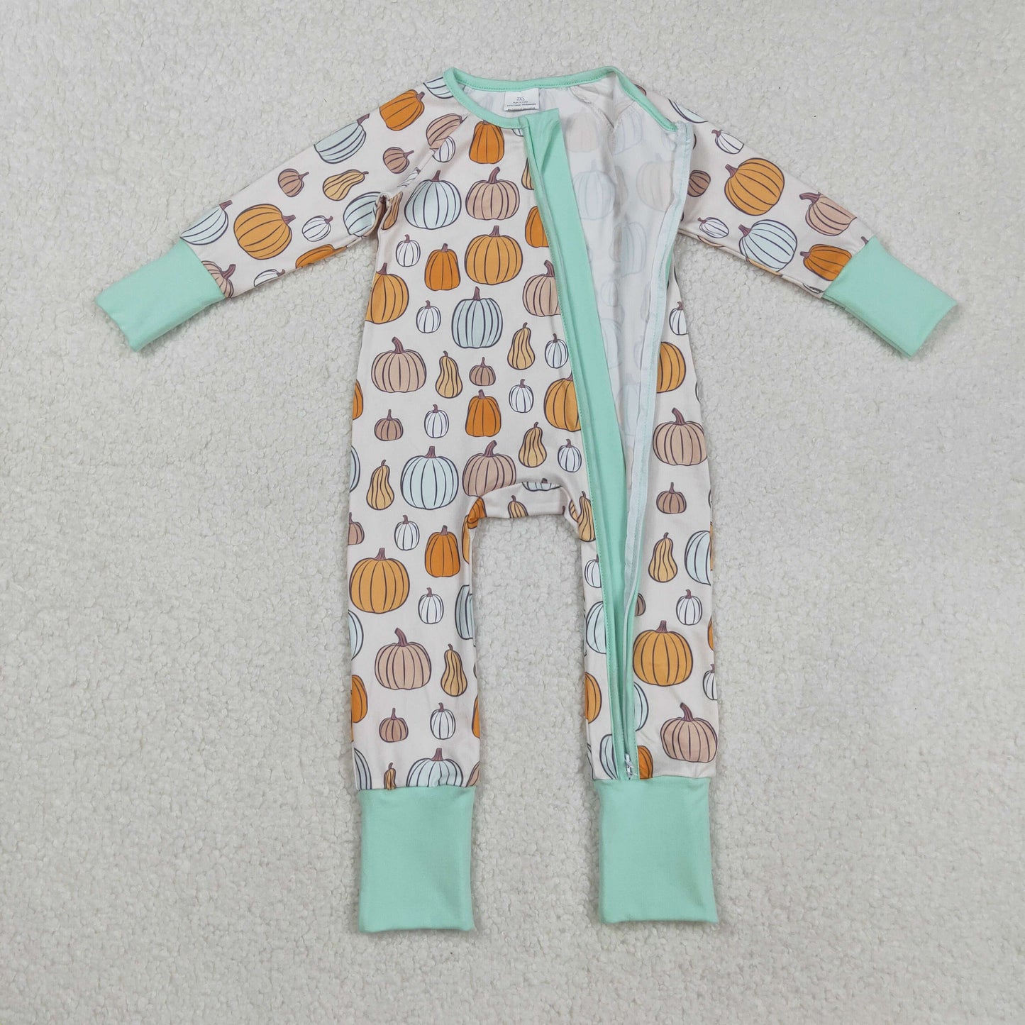LR2565 Pumpkin Blue Green Zipper Long Sleeve Boys Romper 202508 RTS