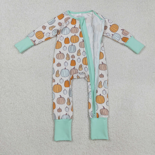 LR2565 Pumpkin Blue Green Zipper Long Sleeve Boys Romper 202508 RTS