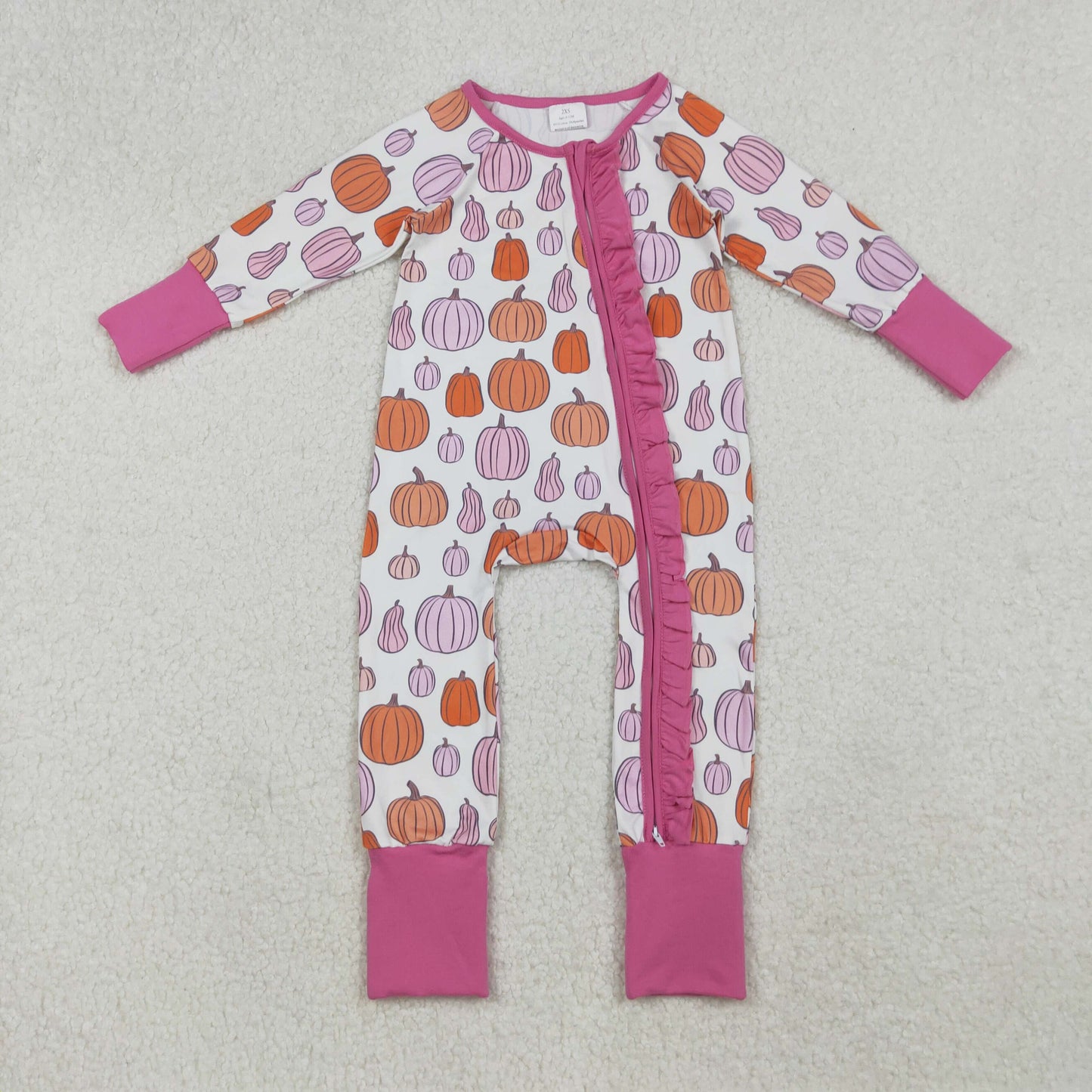 LR2566 Pumpkin Rose Red Ruffle Zippy Long Sleeve Girls Romper 202509 RTS