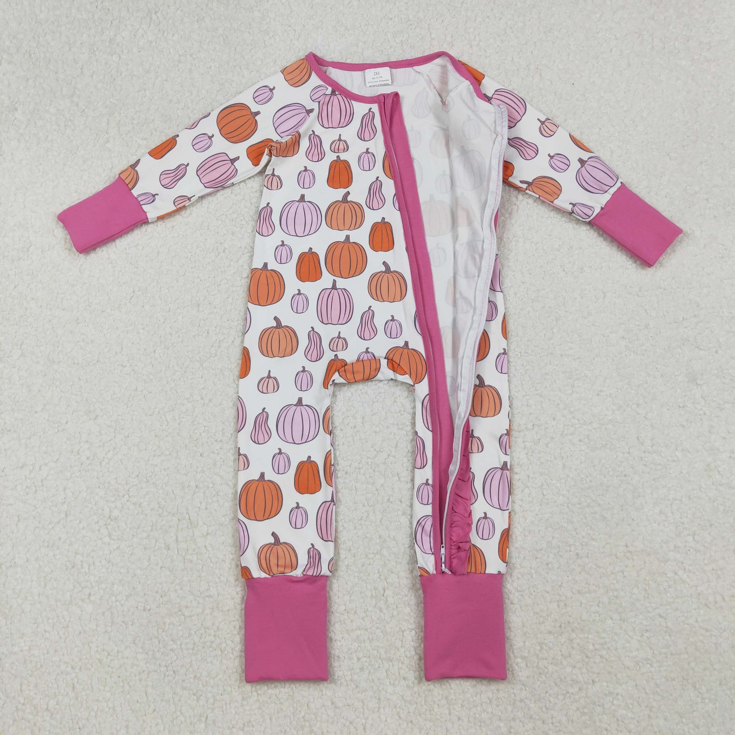 LR2566 Pumpkin Rose Red Ruffle Zippy Long Sleeve Girls Romper 202509 RTS
