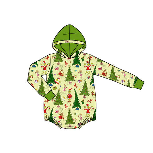 Preorder LR2568 Christmas Grinch Green Hooded Long Sleeve Boys Bubble Romper 202508