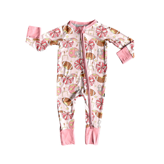 Preorder LR2573 Rugby Pink Zippy Long Sleeve Girls Romper 202508