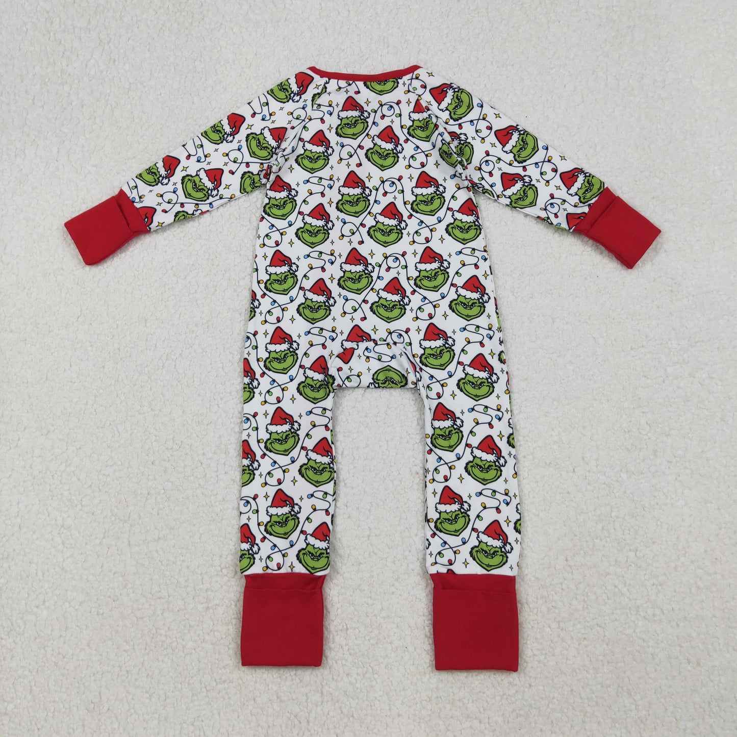 LR2574 Christmas Grinch Red White Zippy Long Sleeve Boys Romper 202509 RTS