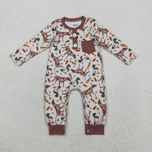 LR2576 Duck Puppy Star Brown Long Sleeve Boys Romper 202601 RTS