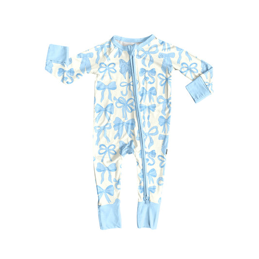 Preorder LR2581 Bows Cream Blue Zippy Long Sleeve Girls Romper 202508