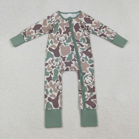 LR2582 Deer Hunting Army Green Camouflage Zippy Long Sleeve Boys Romper 202509 RTS