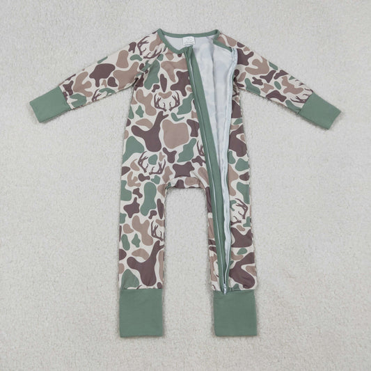 LR2582 Deer Hunting Army Green Camouflage Zippy Long Sleeve Boys Romper 202509 RTS