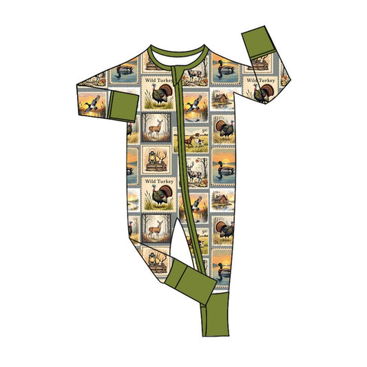 Preorder LR2583 Stamp Photo Army Green Zippy Long Sleeve Boys Romper 202508