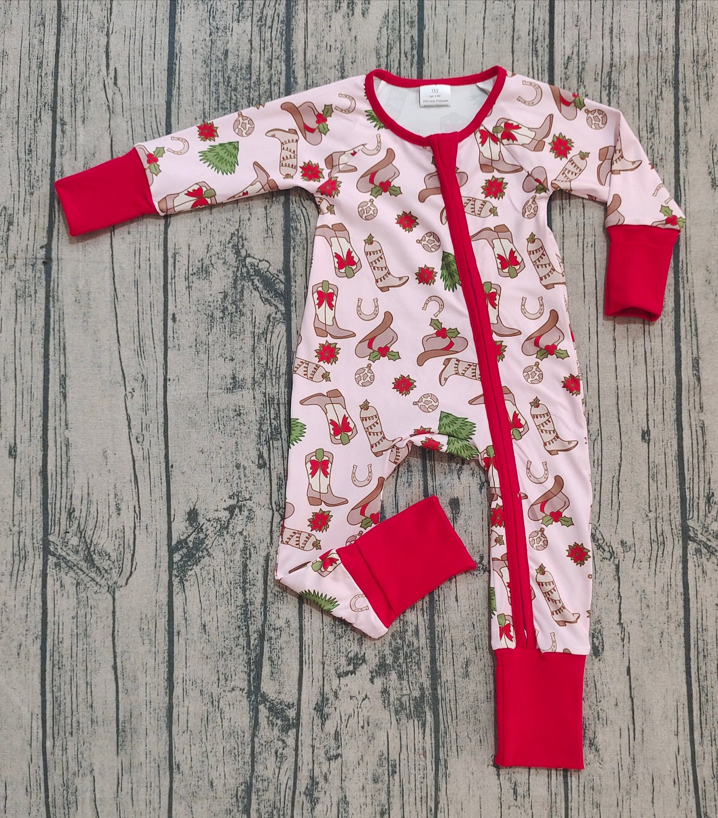 NO MOQ Preorder LR2584 Christmas Tree Boots Red Zippy Pink Long Sleeve Girls Romper 202508
