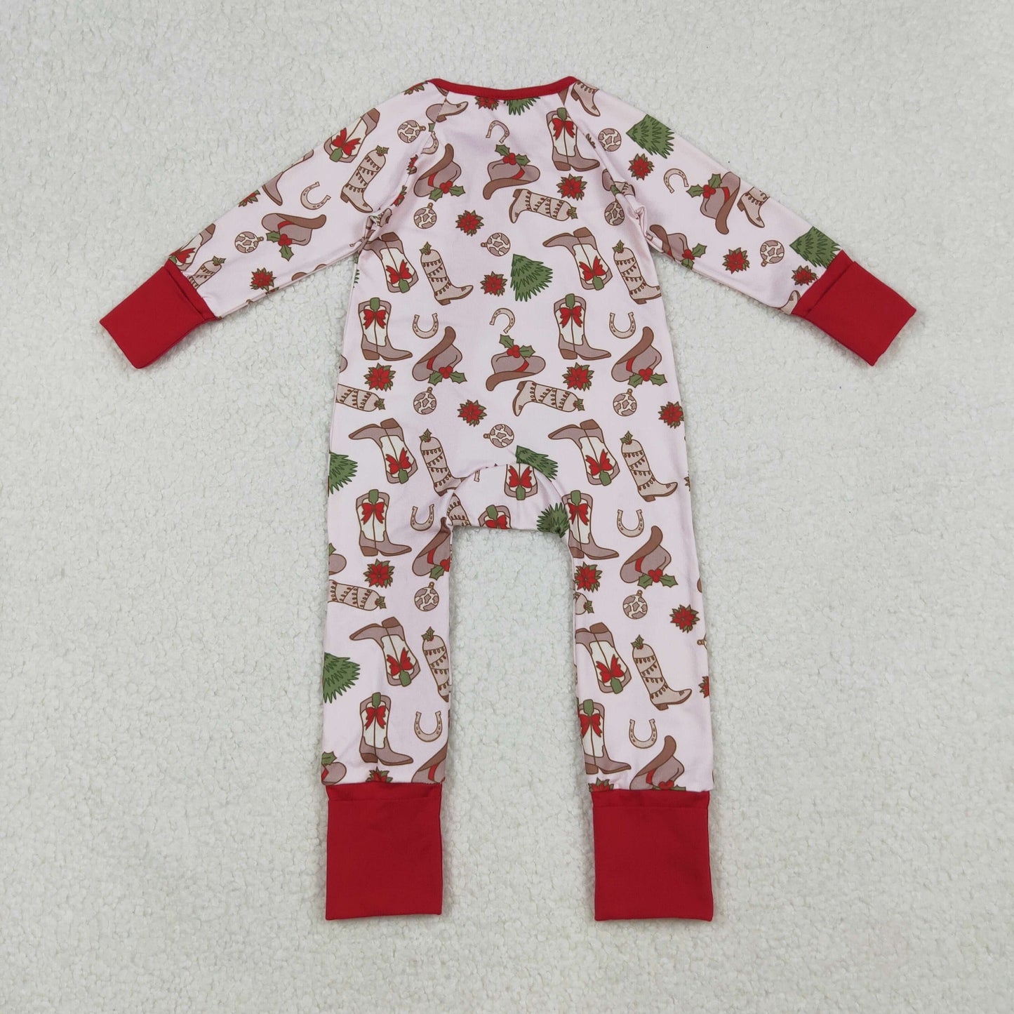 LR2584 Christmas Tree Boots Red Zippy Pink Long Sleeve Girls Romper 202509 RTS