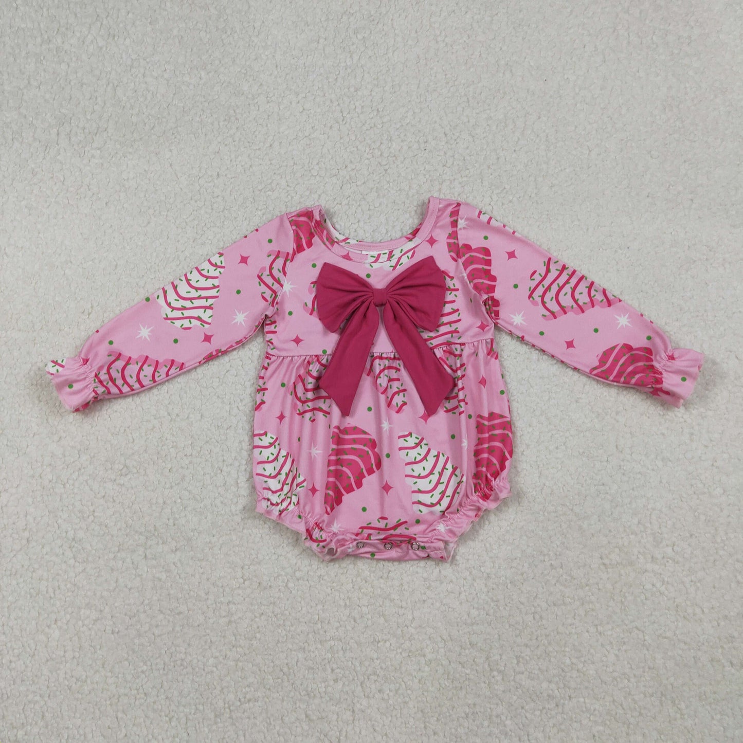 LR2586 Santa Tree Big Bow Rose Red Christmas Long Sleeve Girls Bubble Romper 202509 RTS