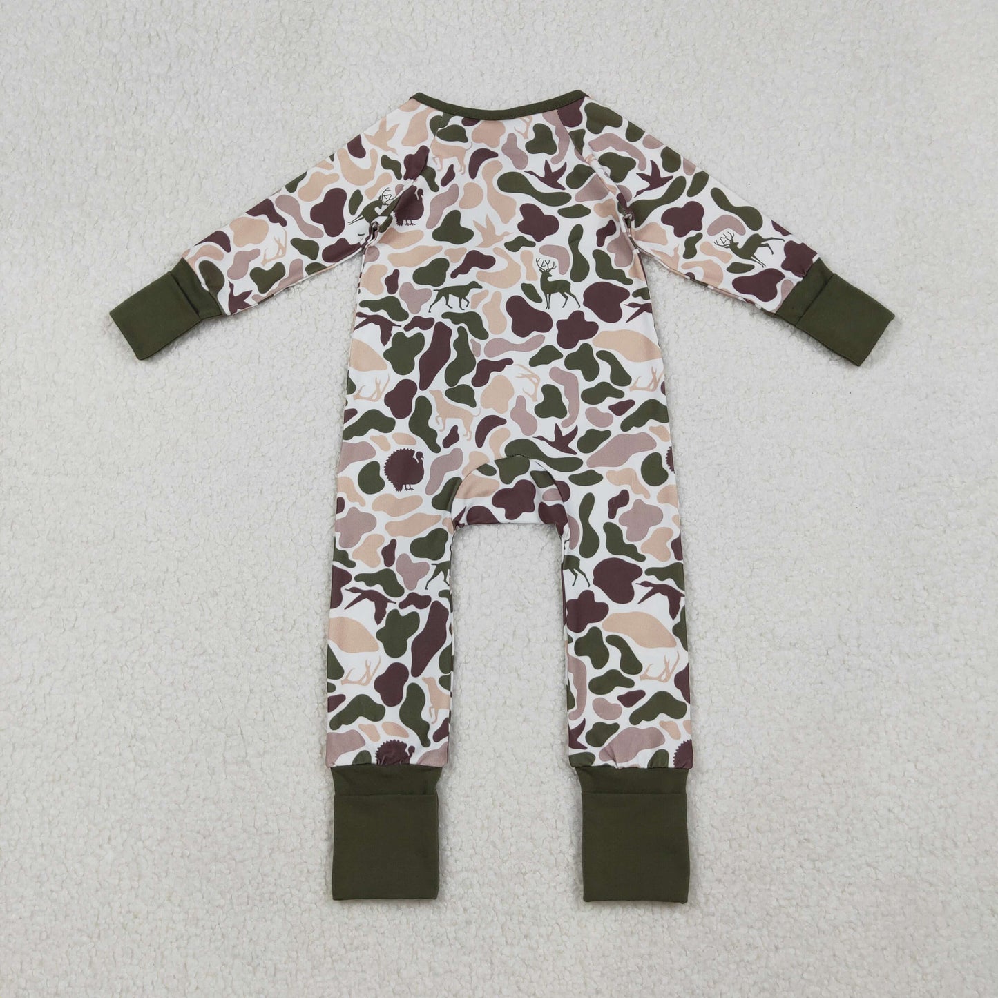 LR2590 Turkey Deer Duck Hunting Army Green Camo Zipper Long Sleeve Boys Romper 202509 RTS