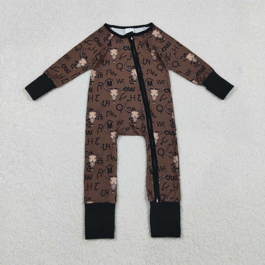 LR2591 Cowboy Dark Brown Zipper Long Sleeve Boys Romper 202511 RTS