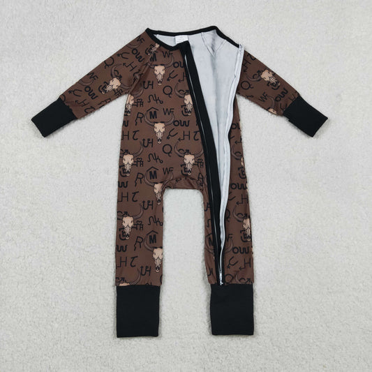 LR2591 Cowboy Dark Brown Zipper Long Sleeve Boys Romper 202511 RTS
