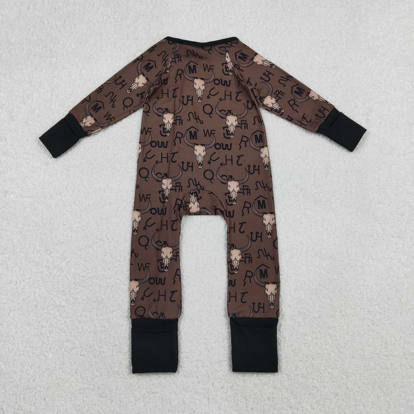 LR2591 Cowboy Dark Brown Zipper Long Sleeve Boys Romper 202511 RTS