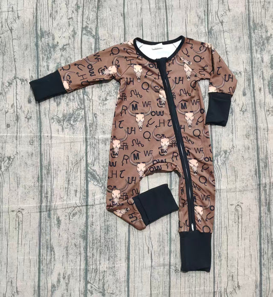 NO MOQ Preorder LR2591 Cowboy Dark Brown Zipper Long Sleeve Boys Romper 202510