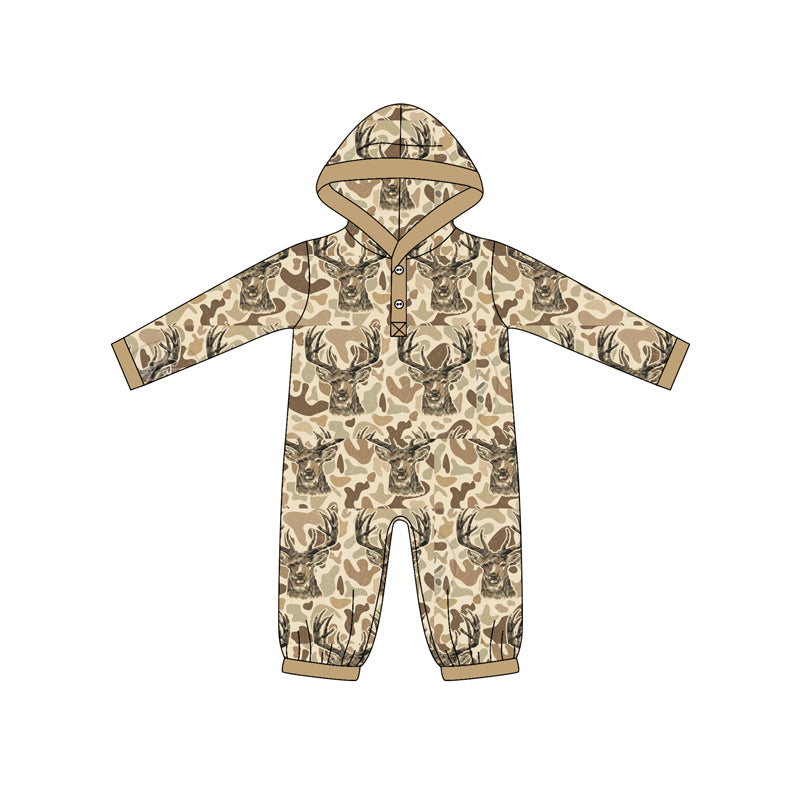 Preorder LR2593 Alpine Bull Head Camouflage Cowboy Hooded Long Sleeve Boys Romper 202508