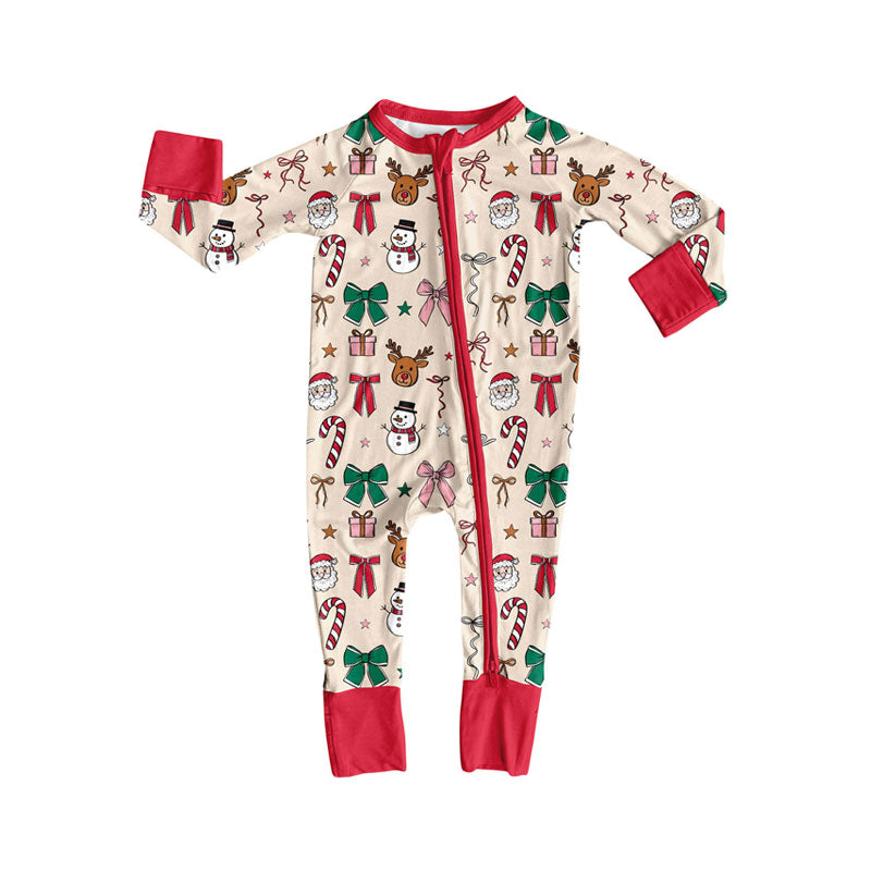 Preorder LR2595 Christmas Deer Santa Claus Zipper Long Sleeve Girls Romper 202508