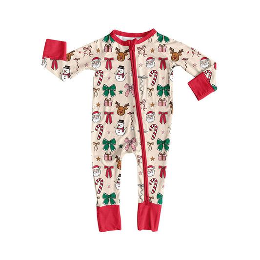 Preorder LR2595 Christmas Deer Santa Claus Zipper Long Sleeve Girls Romper 202508