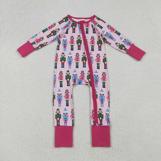 LR2598 Christmas Nutcracker Pink Zipper Long Sleeve Girls Romper 202509 RTS