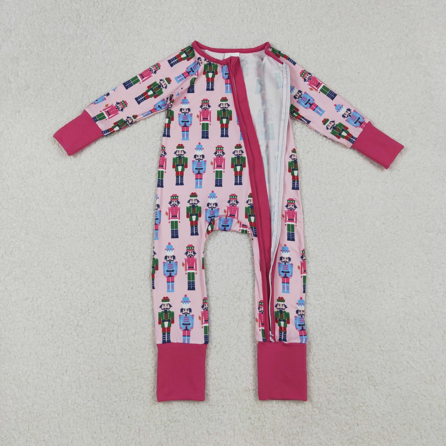 LR2598 Christmas Nutcracker Pink Zipper Long Sleeve Girls Romper 202509 RTS