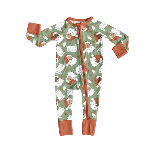Preorder LR2601 Christmas Brown Green Zipper Long Sleeve Boys Romper 202508