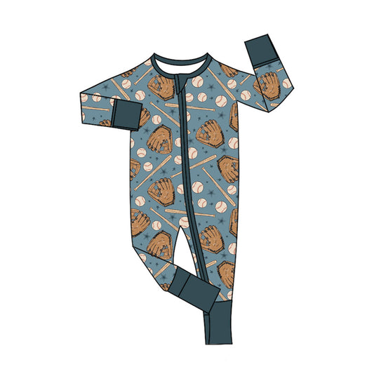 Preorder LR2605 Baseball Gloves Pattern Zipper Long Sleeve Boys Romper 202508