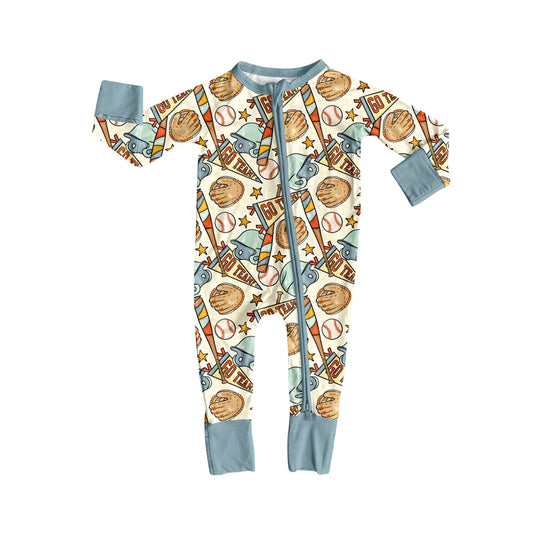 Preorder LR2606 Go Team Baseball Gloves Pattern Zipper Long Sleeve Boys Romper 202508
