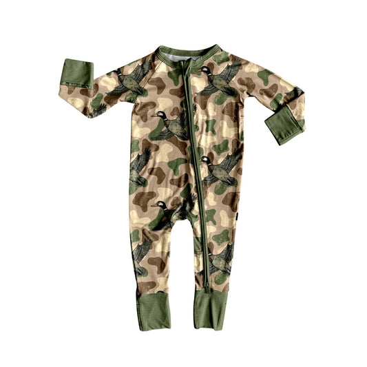 Preorder LR2607 Duck Hunting Army Green Zipper Long Sleeve Boys Romper 202508