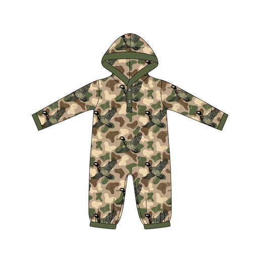 Preorder LR2608 Duck Hunting Army Green Hooded Long Sleeve Boys Romper 202508