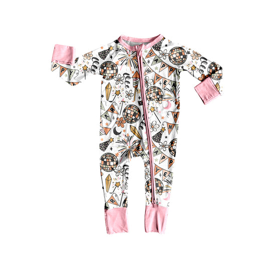 Preorder LR2612 Happy New Year Zipper Long Sleeve Girls Romper 202508