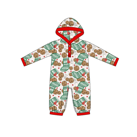 Preorder LR2613 Christmas Tree Cookie Hooded Long Sleeve Boys Romper 202508