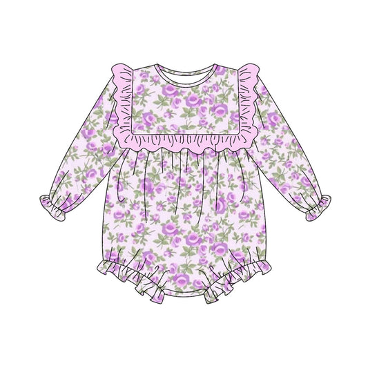 MOQ 8 Preorder LR2624 Flower Pink Purple Ruffle Long Sleeve Girls Bubble Romper 202509