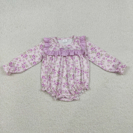 LR2624 Flower Pink Purple Ruffle Long Sleeve Girls Bubble Romper 202512 RTS