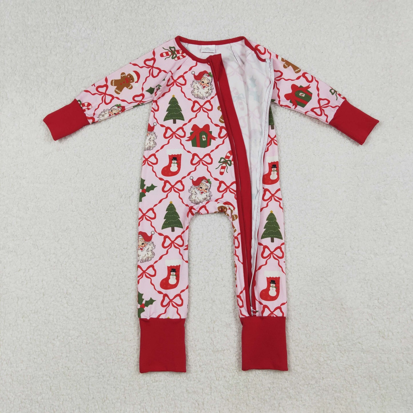 LR2632 Christmas Bows Gifts Red Zipper Long Sleeve Girls Romper 202509 RTS