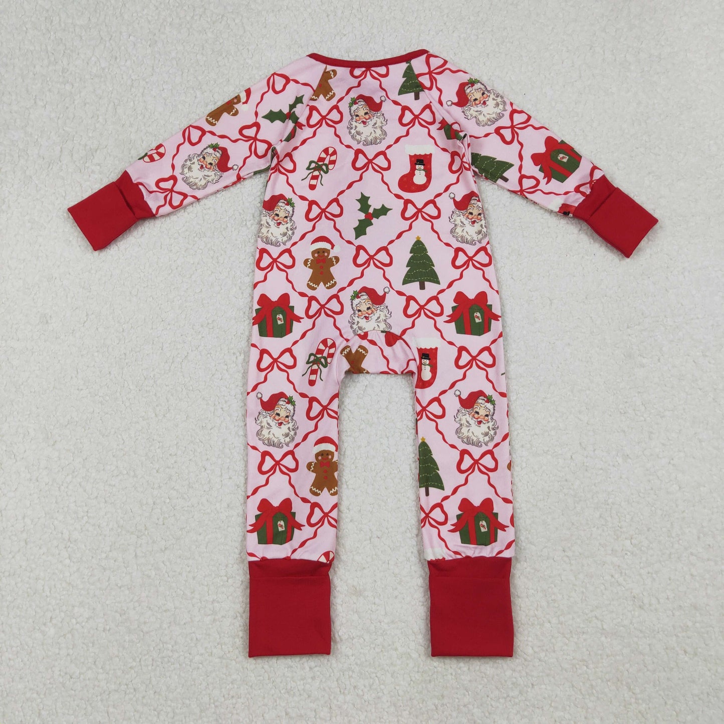 LR2632 Christmas Bows Gifts Red Zipper Long Sleeve Girls Romper 202509 RTS