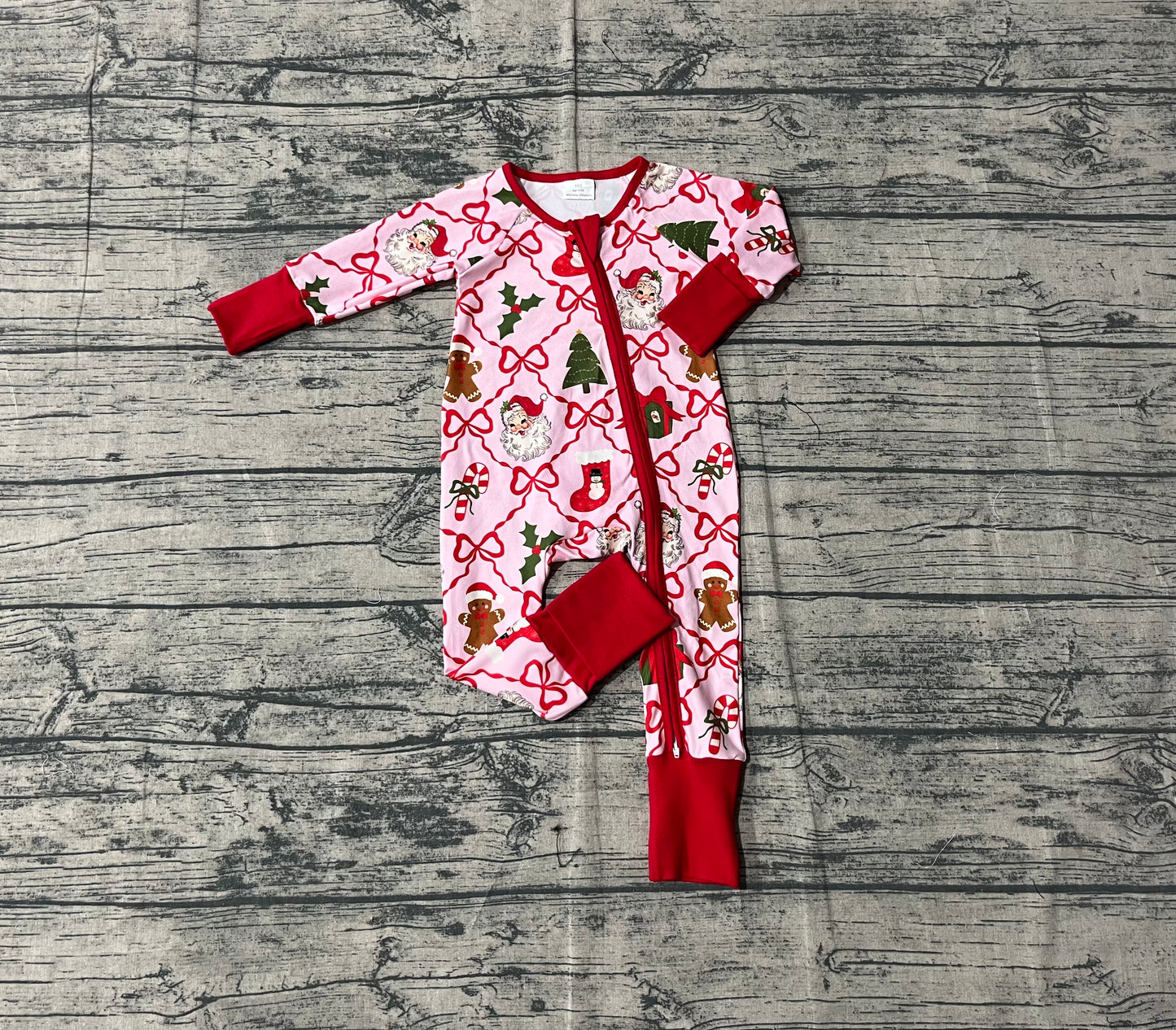 LR2632 Christmas Bows Gifts Red Zipper Long Sleeve Girls Romper 202509 RTS