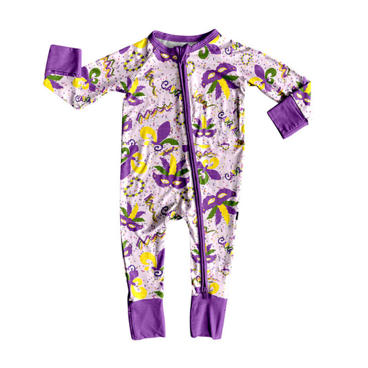 MOQ 8 Preorder LR2643 Mardi Gras Purple Zipper Long Sleeve Girls Romper 202509 Sibling