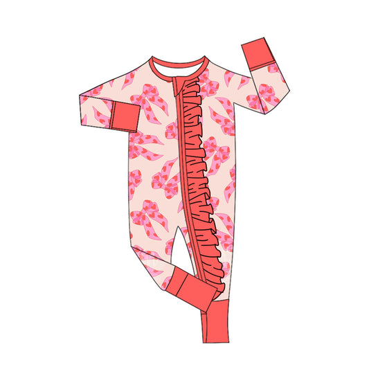 MOQ 8 Preorder LR2652 Valentine's Day Love Bows Ruffle Zipper Long Sleeve Girls Romper 202509